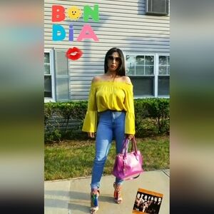 Womens Mustard Blouse off the shoulder Satin style